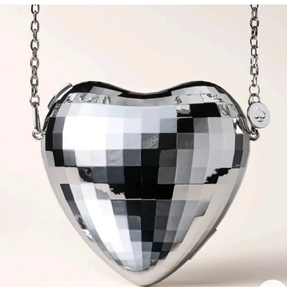 NWT Kate Spade x Target Silver Reflective Disco Heart Shaped Crossbody Bag Purse - Picture 1 of 6